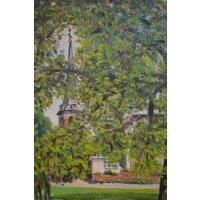 thumb-Schilderij van J.G. de Groot – twee opa’s op een bankje in parklandschap-6