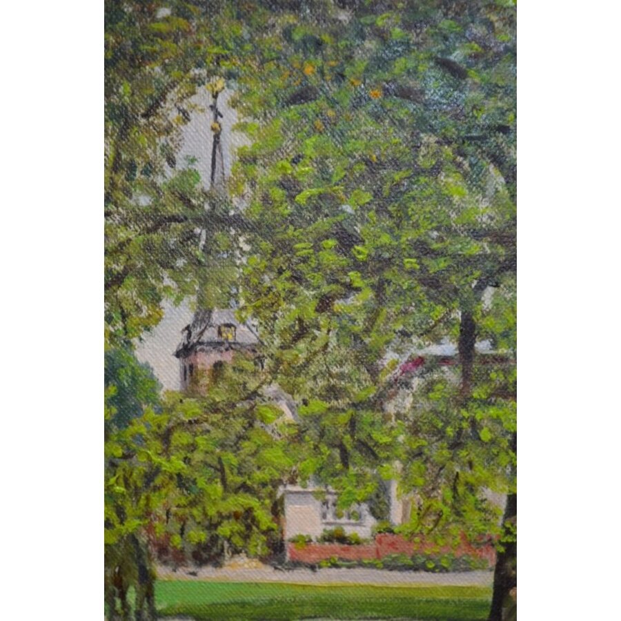 Schilderij van J.G. de Groot – twee opa’s op een bankje in parklandschap-6