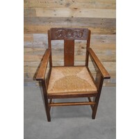 thumb-Ouderwetse houten armstoel met biezen zitting-2