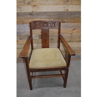 thumb-Vintage houten armstoel met stoffen zitting jaren 50-1