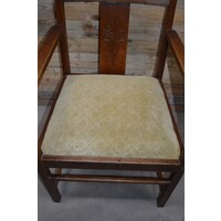 thumb-Vintage houten armstoel met stoffen zitting jaren 50-4