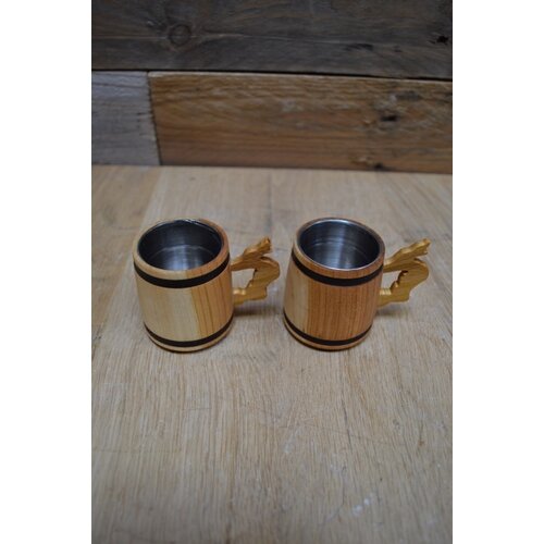 Wodka bekertjes hout met metaal set van 2 