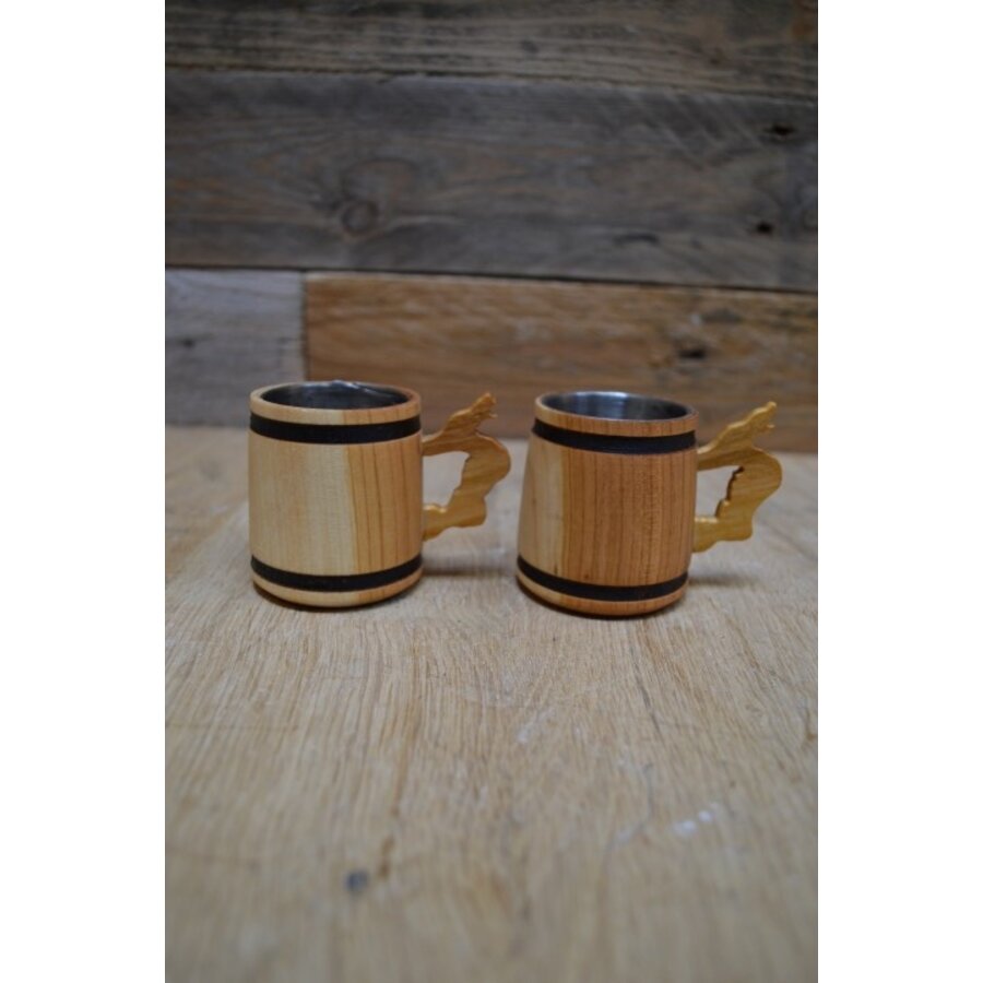 Wodka/vodka bekertjes hout met metaal set van 2-2