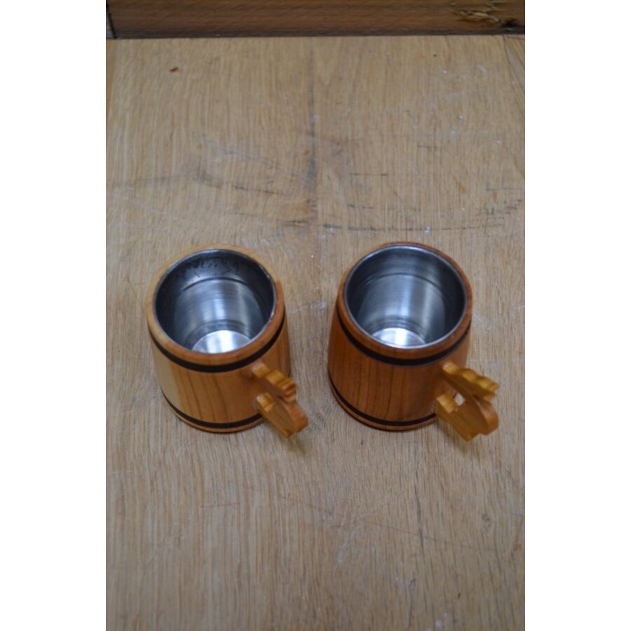 Wodka/vodka bekertjes hout met metaal set van 2-3