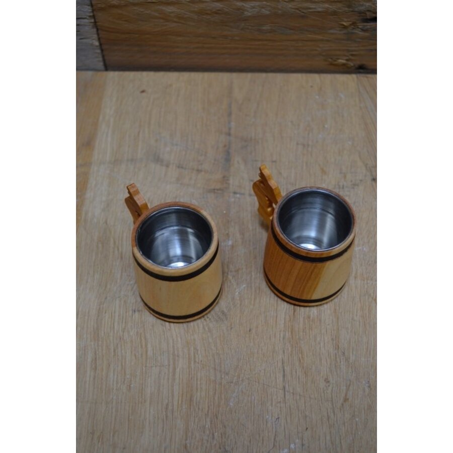 Wodka/vodka bekertjes hout met metaal set van 2-4