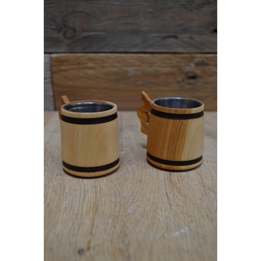 Wodka/vodka bekertjes hout met metaal set van 2-5