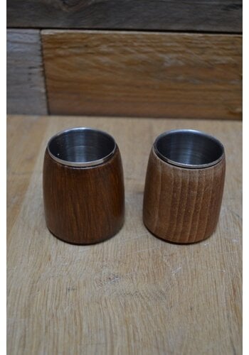Wodka/vodka bekertjes metaal met hout set van 2 