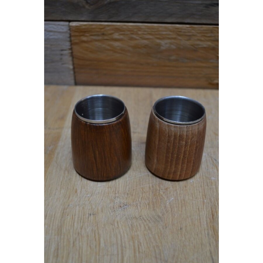 Wodka/vodka bekertjes metaal met hout set van 2-1