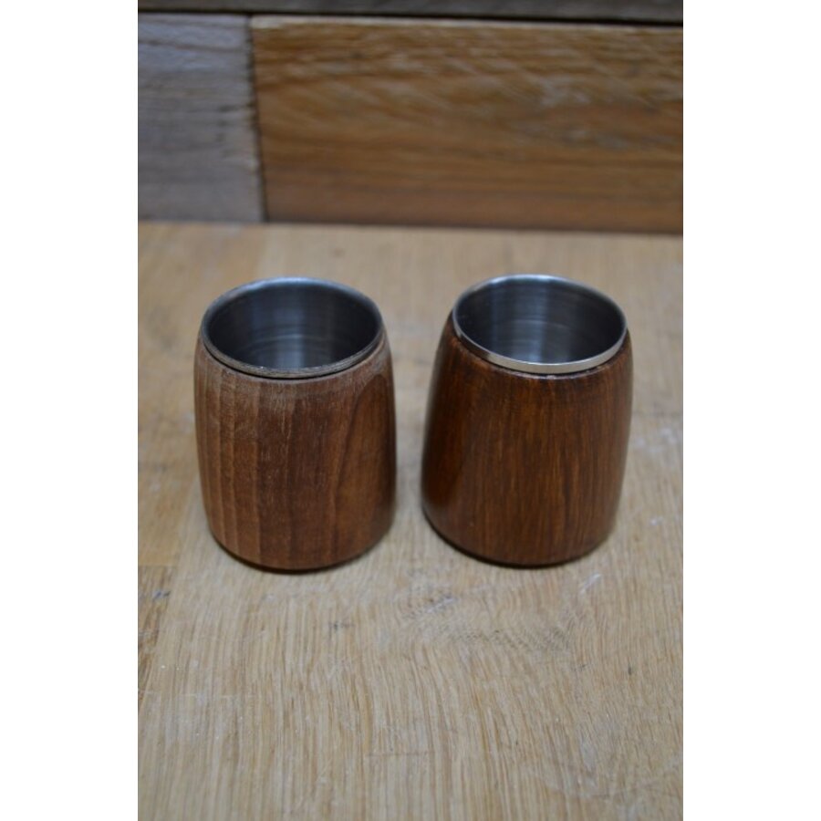 Wodka/vodka bekertjes metaal met hout set van 2-2