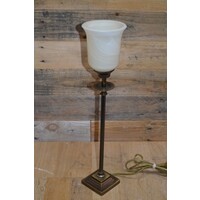 thumb-Staande schemerlamp messingkleur met melkglazen kap-2