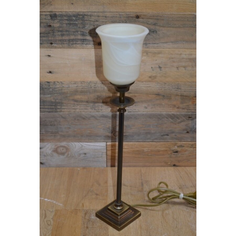 Staande schemerlamp messingkleur met melkglazen kap-2