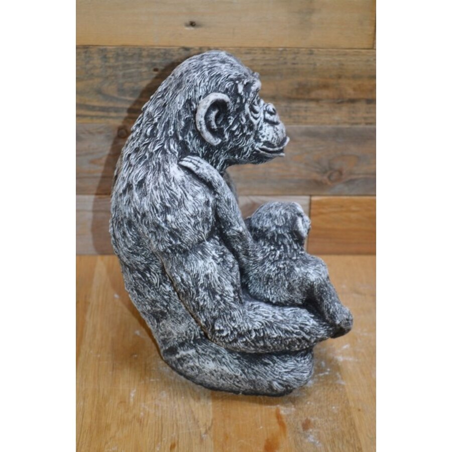 Betonnen chimpansee met jong – decoratief tuinbeeld met dierlijke uitstraling-6