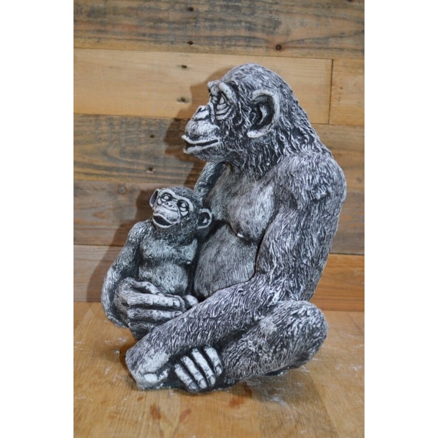 Betonnen chimpansee met jong – decoratief tuinbeeld met dierlijke uitstraling-9