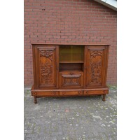 thumb-Massief donker eiken dressoir met houtsnijwerk-2