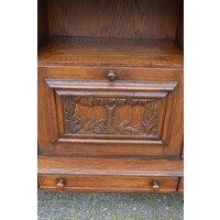thumb-Massief donker eiken dressoir met houtsnijwerk-4