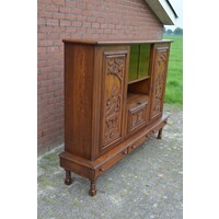 thumb-Massief donker eiken dressoir met houtsnijwerk-6