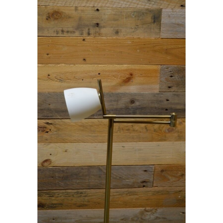 Messingkleurige vloerlamp met zwenkarm en dimmer-4