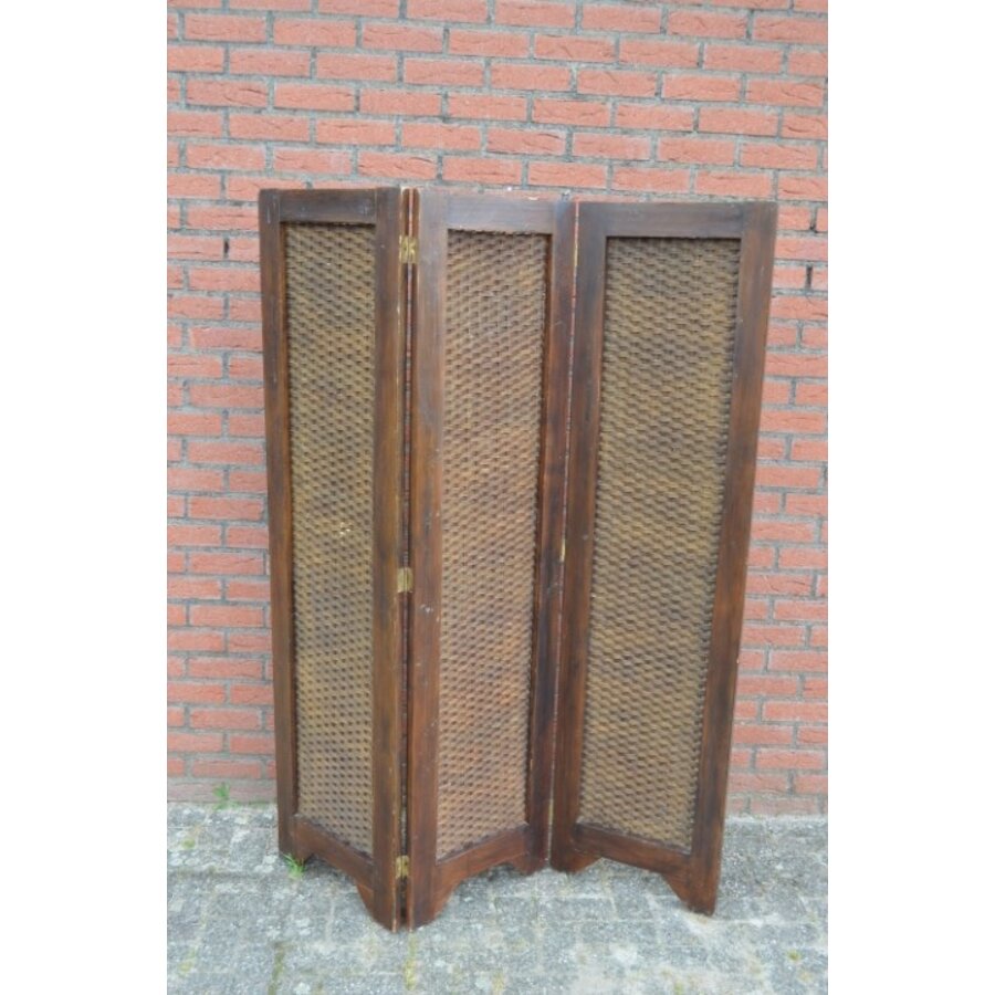 Kamerscherm teakhout met gevlochten bamboe-1