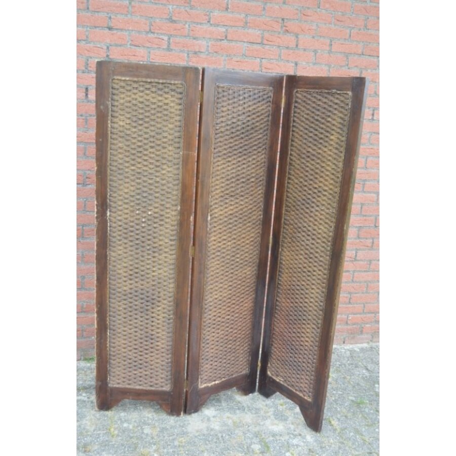 Kamerscherm teakhout met gevlochten bamboe-6