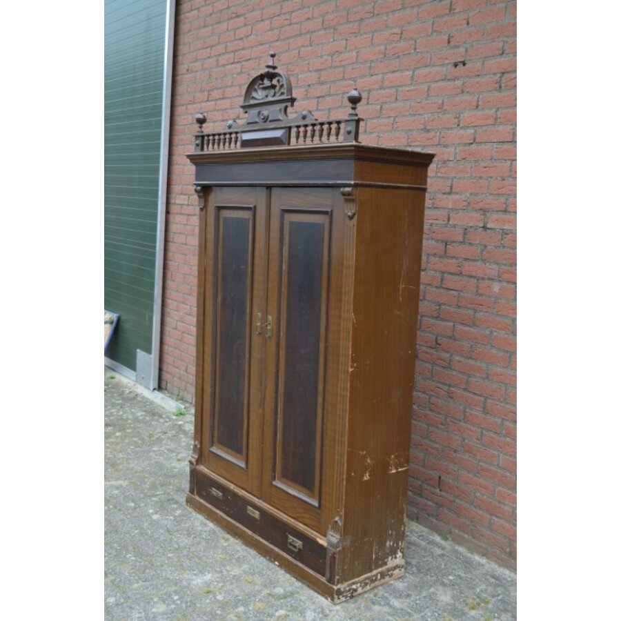 Antieke art deco kledingkast van oud grenen-2