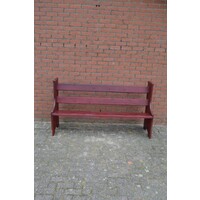 thumb-Donkerrode massief houten kerkbank vintage-3