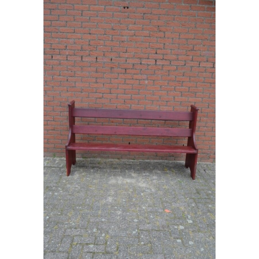 Donkerrode massief houten kerkbank vintage-3