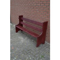 thumb-Donkerrode massief houten kerkbank vintage-2