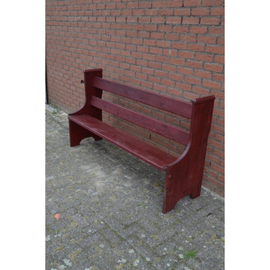 Donkerrode massief houten kerkbank vintage-2