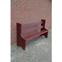 thumb-Donkerrode massief houten kerkbank vintage-1