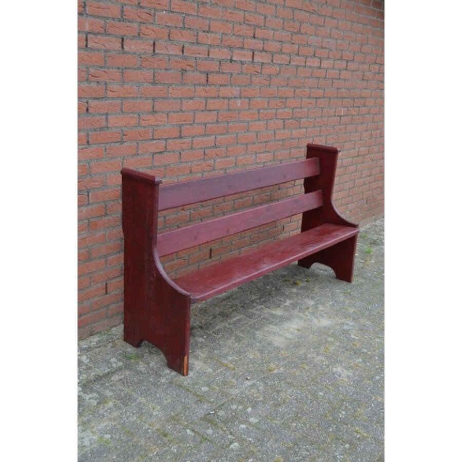 Massief houten kerkbank in wijnrode kleur-3