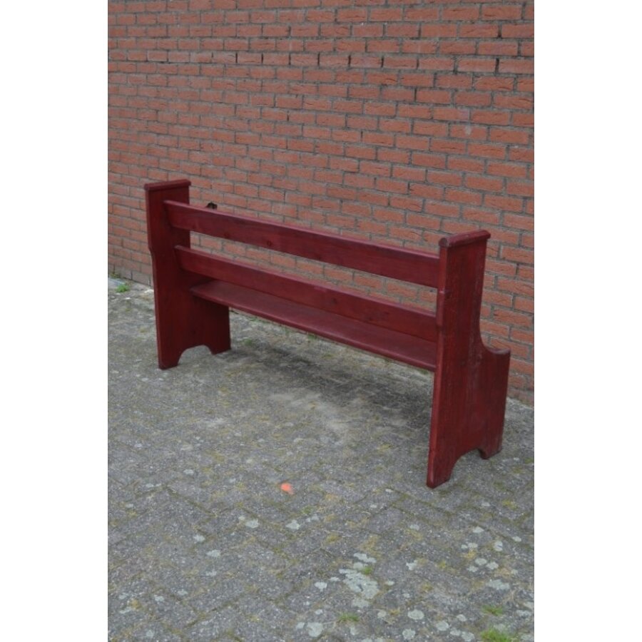 Donkerrode massief houten kerkbank vintage-5