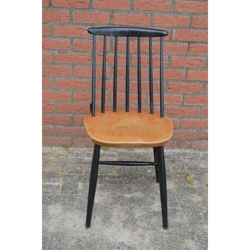 Spijlenstoel retro zwart en houtkleur 