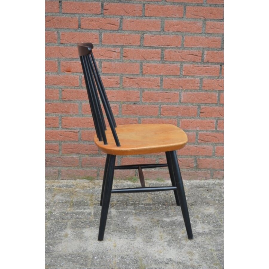 Spijlenstoel retro zwart en houtkleur-3