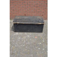 thumb-Antieke koffer hout met oud linnen bekleed-2