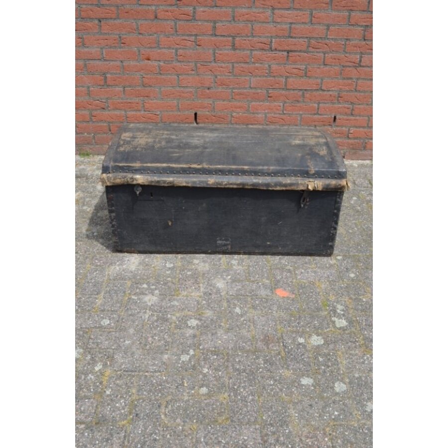 Antieke houten koffer met linnen bekleding-2