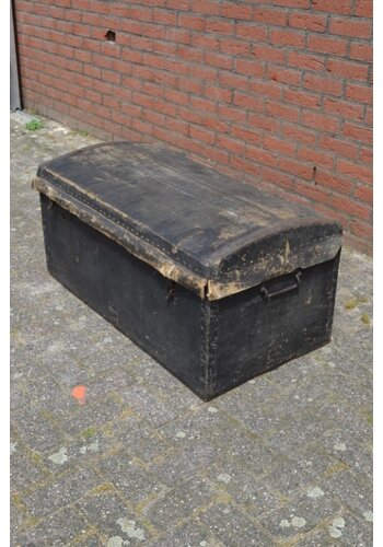 Antieke koffer hout met linnen bekleed 