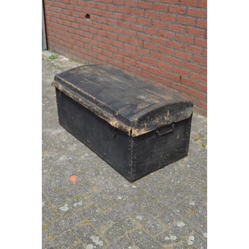 Antieke koffer hout met linnen bekleed 