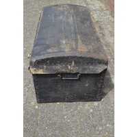 thumb-Antieke houten koffer met linnen bekleding-3