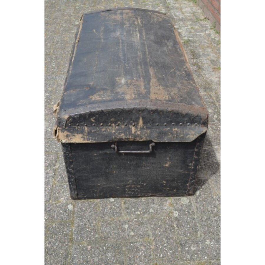 Antieke koffer hout met oud linnen bekleed-3