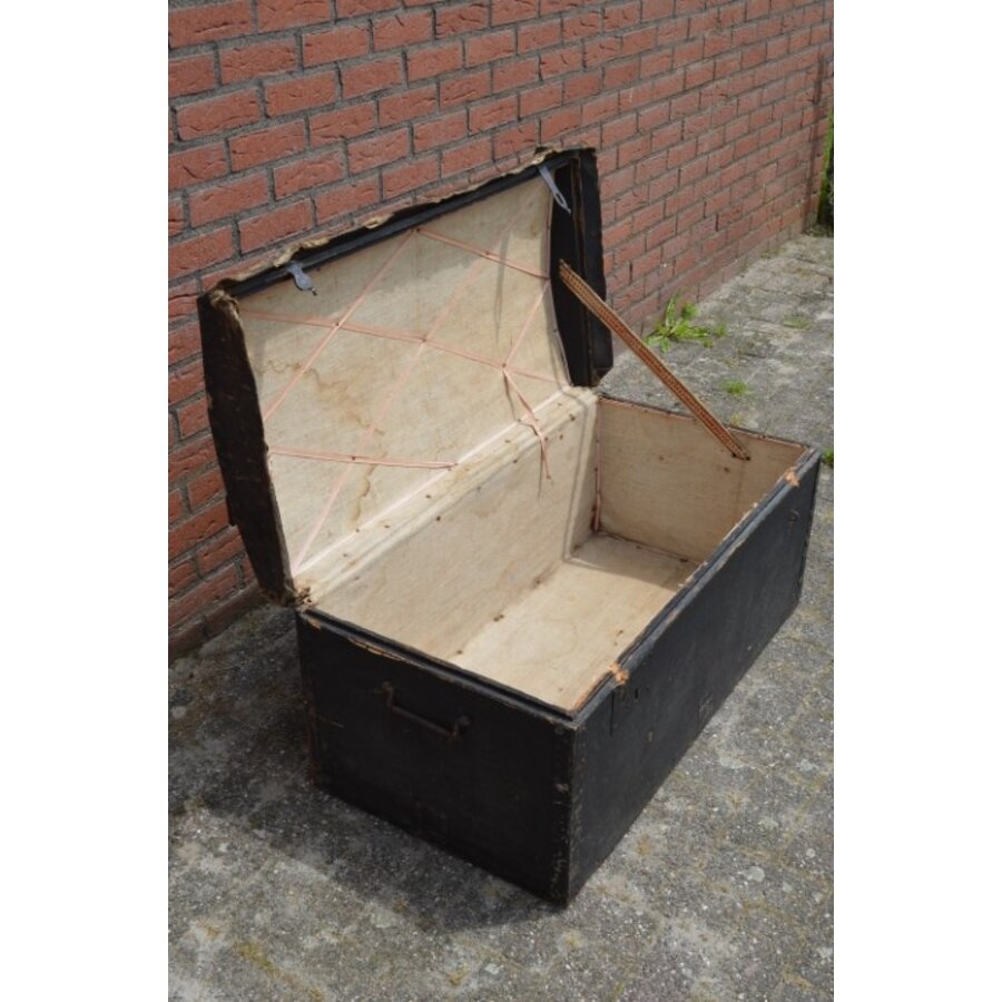 Antieke koffer hout met oud linnen bekleed-4