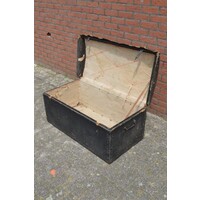 thumb-Antieke koffer hout met oud linnen bekleed-7