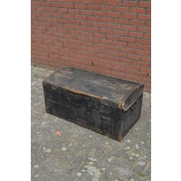 thumb-Antieke koffer hout met oud linnen bekleed-8