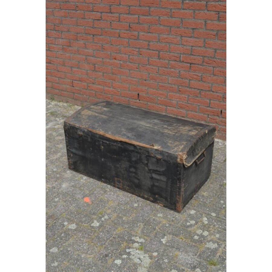Antieke koffer hout met oud linnen bekleed-8
