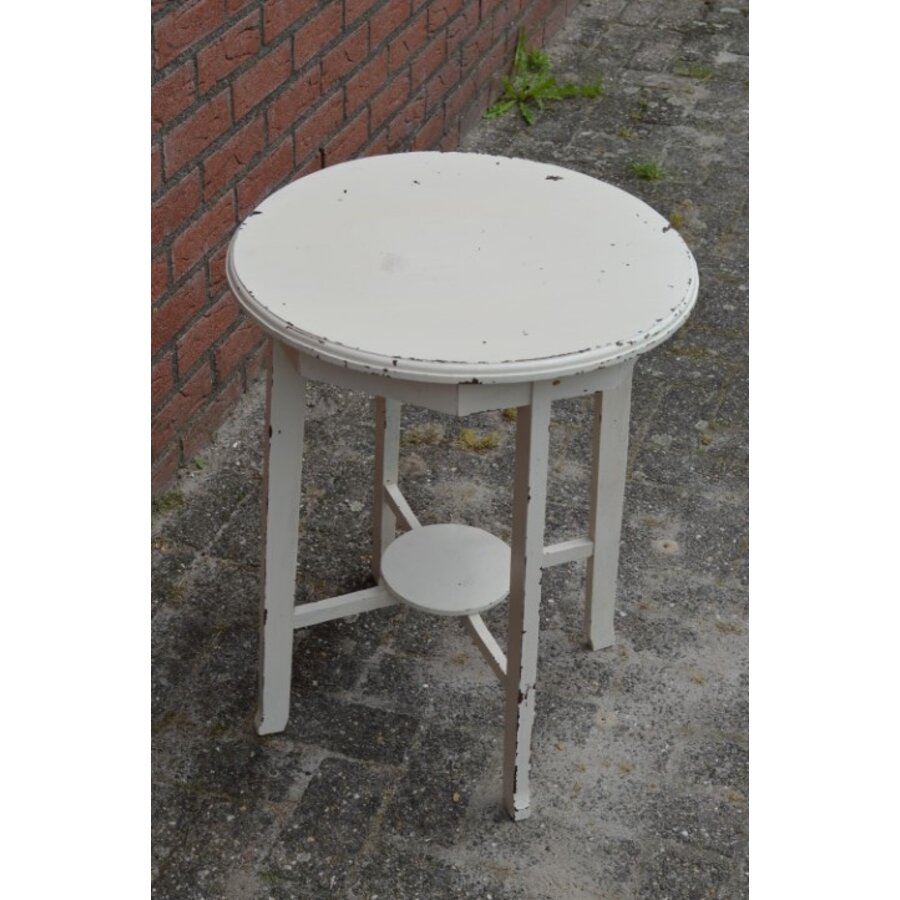 Bijzettafeltje massief eiken rond model wit geschilderd-3