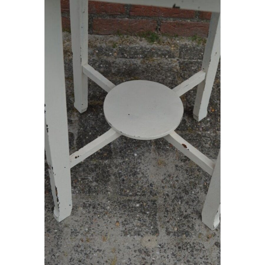 Bijzettafeltje massief eiken rond model wit geschilderd-5