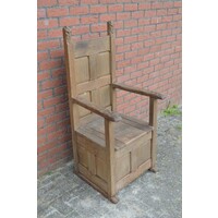 thumb-Antieke eiken bakstoel met opbergruimte en snijwerk-1