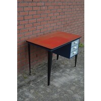 thumb-Mid-century retro bureau met metalen frame en ladenblok-1