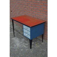 thumb-Mid-century retro bureau met metalen frame en ladenblok-3