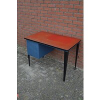 thumb-Mid-century retro bureau met metalen frame en ladenblok-5