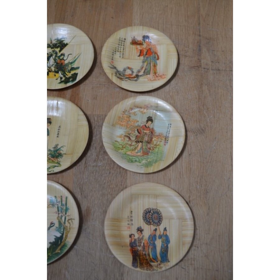 Retro set van 8 bamboe aperitiefbordjes uit Taiwan-2